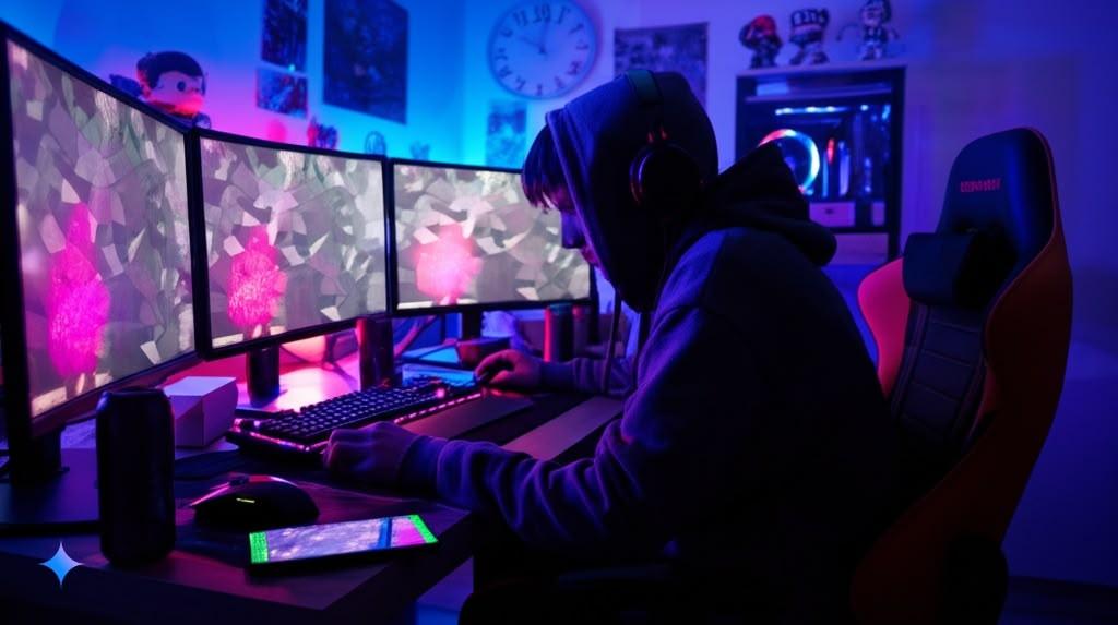 Illustration of a gamer trapped in a cycle