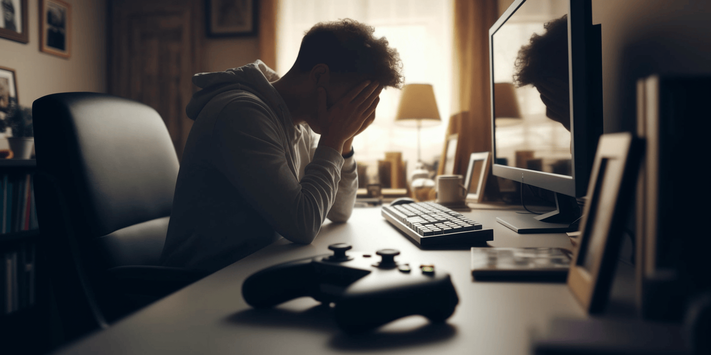 Illustration of a gamer looking bored